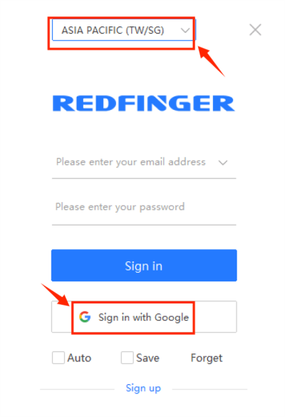 sign in with Google, redfinger windows